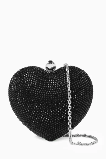 Crystal-embellished Heart Clutch Bag in Suede
