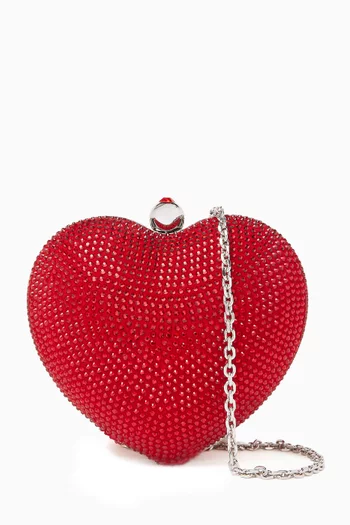 Crystal-embellished Heart Clutch Bag in Suede