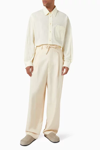 Drawstring Pleated Pants in Wool-viscose