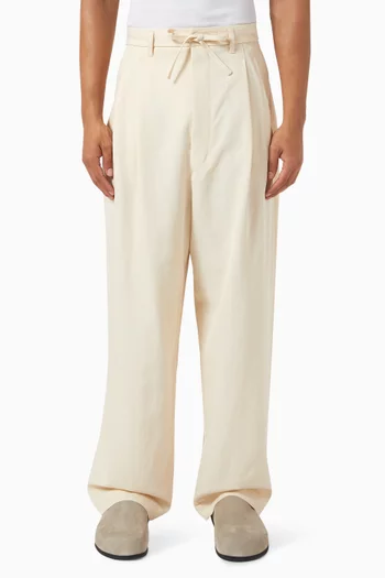 Drawstring Pleated Pants in Wool-viscose