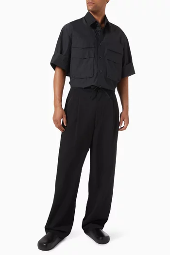 Drawstring Pleated Pants in Wool-viscose