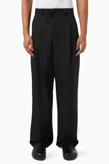 Drawstring Pleated Pants in Wool-viscose