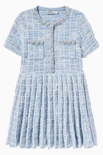 Pleated Check-print Dress in Viscose-knit