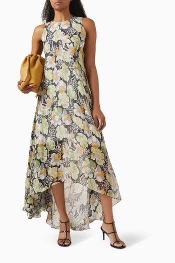 Asymmetric Floral Dress in Silk