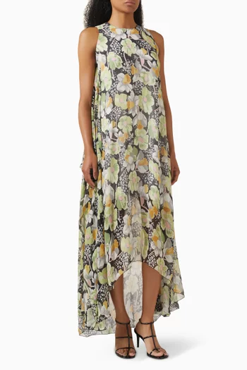 Asymmetric Floral Dress in Silk
