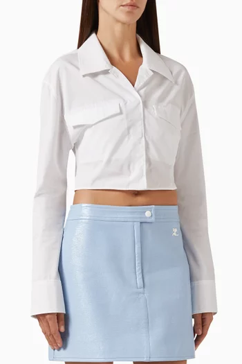 2-pocket Cropped Shirt in Cotton-poplin