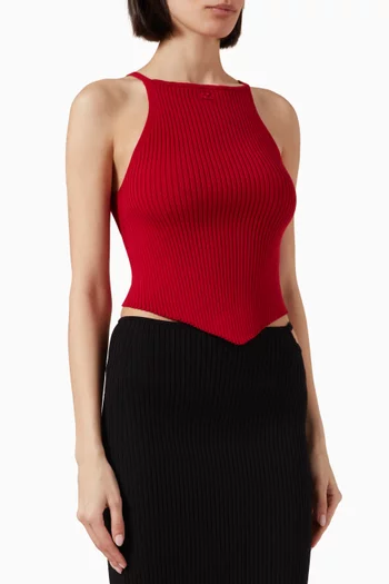 Pointy Rib-knit Tank Top in Viscose Blend
