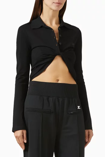 Twist Cropped Polo Shirt in Pique-knit