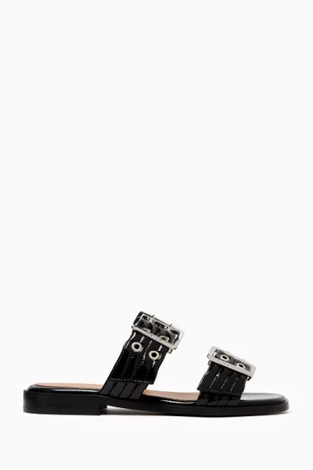Feminine Buckle Two-strap Sandals in Faux Leather
