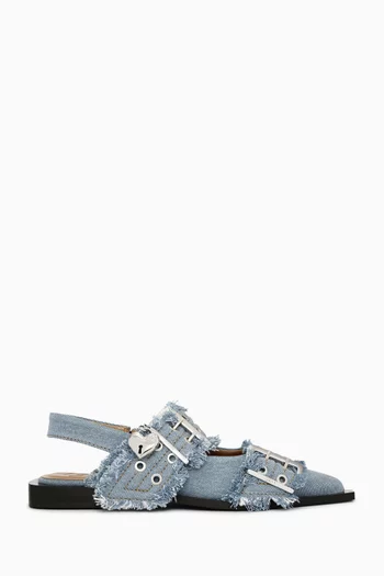 Feminine Buckle Ballet Flats in Denim