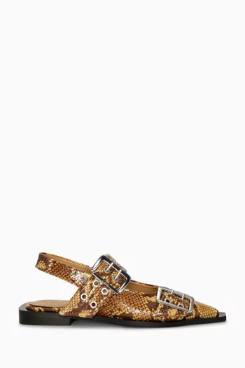 Feminine Buckle Ballet Flats in Faux Snake-print Leather