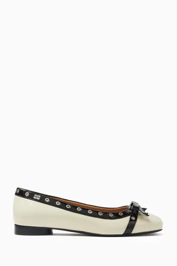 Eyelet Bow Ballet Flats in Faux Leather