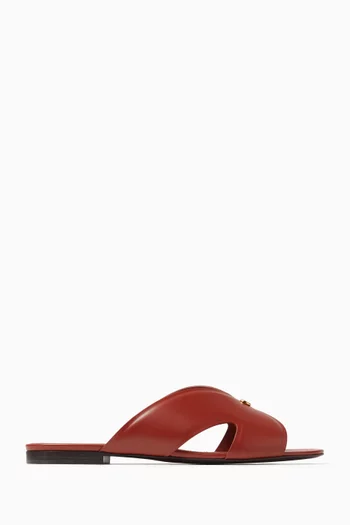 Vera Flat Mules in Glazed Leather