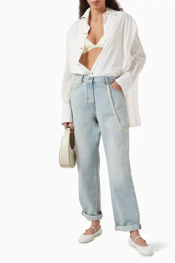 Naomi Chain Adorned Boyfriend Jeans in Denim