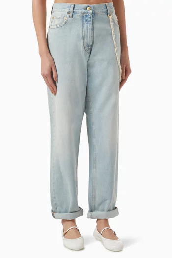 Naomi Chain Adorned Boyfriend Jeans in Denim