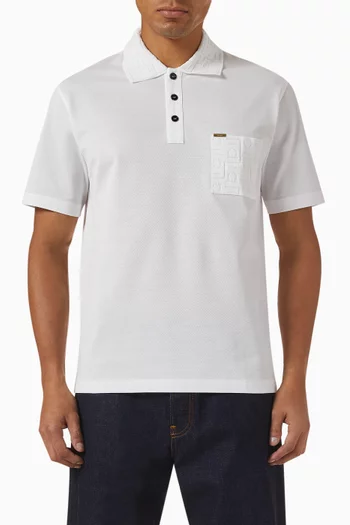 Jacquard Pocket Polo Shirt in Cotton Pique