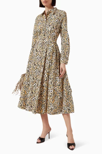 Leopard-print Midi Dress in Cotton