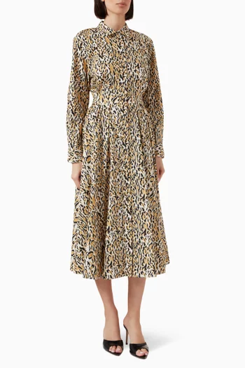Leopard-print Midi Dress in Cotton