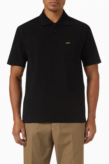 Jacquard Pocket Polo Shirt in Cotton Pique