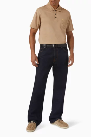 Jacquard Pocket Polo Shirt in Cotton Pique
