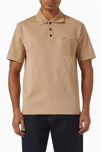 Jacquard Pocket Polo Shirt in Cotton Pique