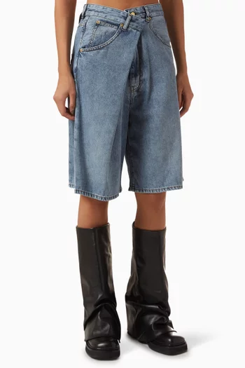 Ines Fold-over Shorts in Tencel Denim