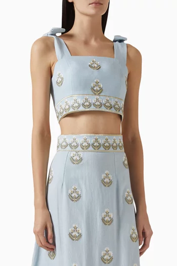 Begum Embroidered Crop Top in Linen
