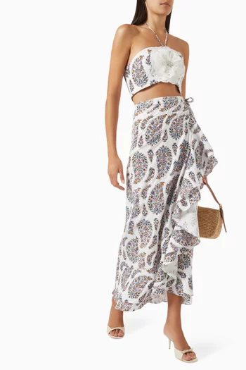 Golestan Ruffle Midi Skirt in Linen