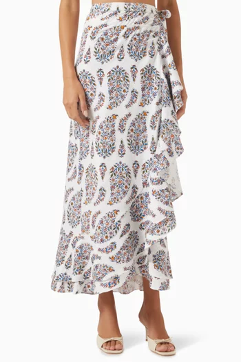 Golestan Ruffle Midi Skirt in Linen