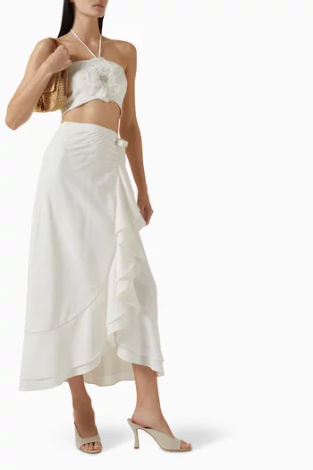 Golestan Ruffle Midi Skirt in Linen
