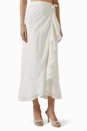 Golestan Ruffle Midi Skirt in Linen