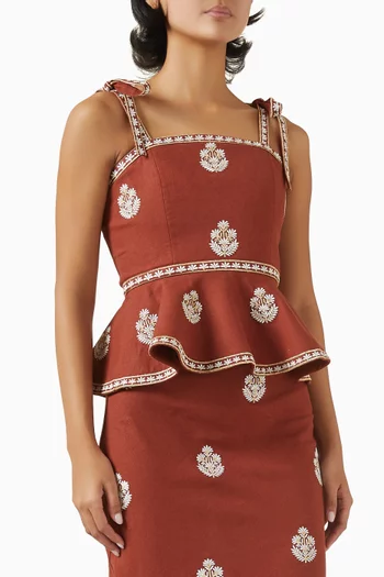 Mina Embroidered Top in Linen