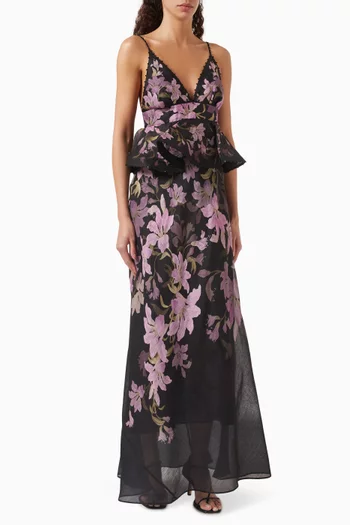 Dawning Ruffle Slip Maxi Dress in Silk-linen