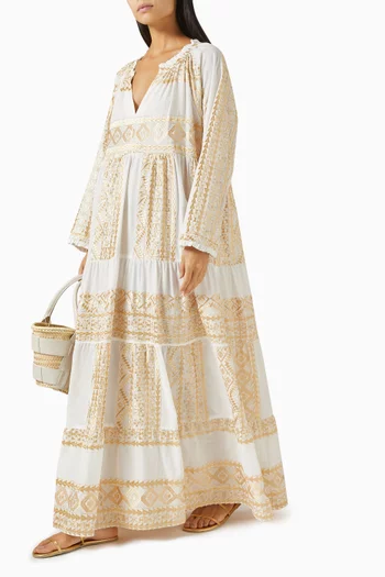 Embroidered Kaftan-style Maxi Dress in Cotton