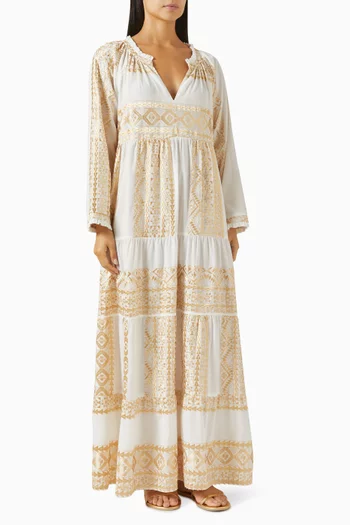 Embroidered Kaftan-style Maxi Dress in Cotton