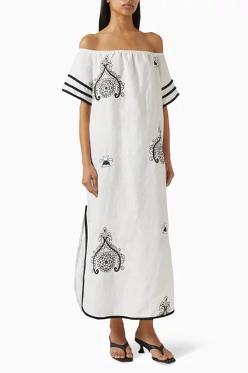 Embroidered Off-shoulder Maxi Dress
