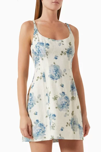 Sanne Printed Mini Dress in Linen