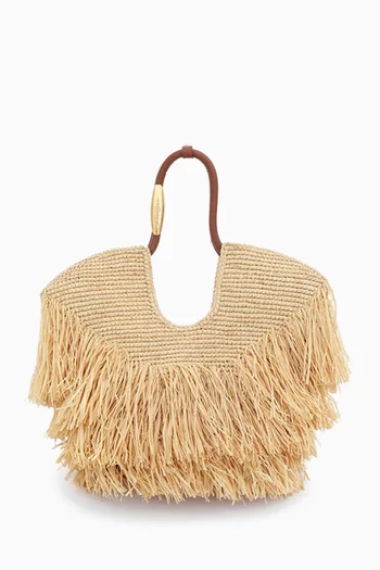 Small Goldentime Fringe Tote in Raffia