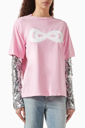 Sequin-sleeve T-shirt in Jersey