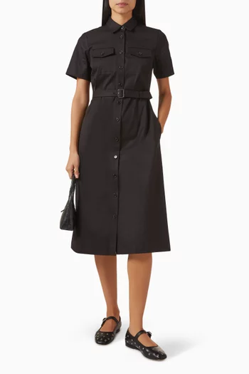 Military Belted Midi Dress in Cotton Twill
