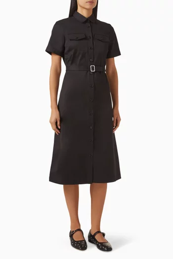 Military Belted Midi Dress in Cotton Twill