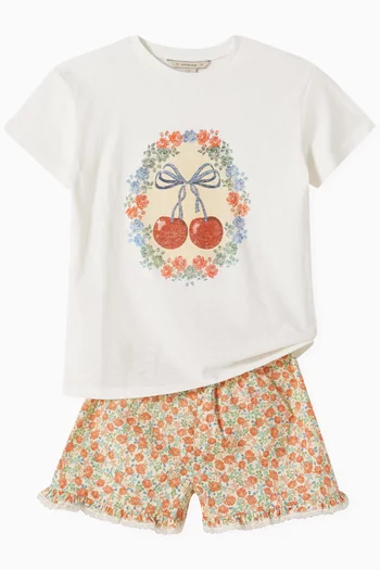 Cherry-graphic T-shirt in Linen-blend