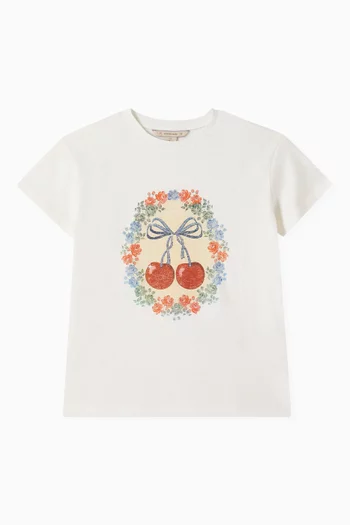 Cherry-graphic T-shirt in Linen-blend