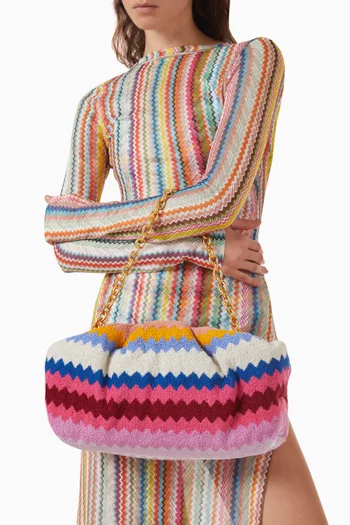 حقيبة كتف كبيرة بنقشة مموجة قماش فائق الامتصاص قطن تيري