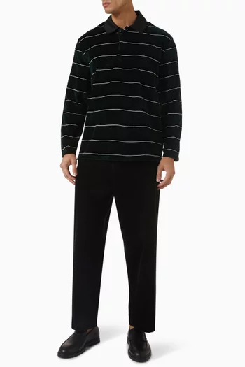 Striped Velvet Long-Sleeved Polo Shirt