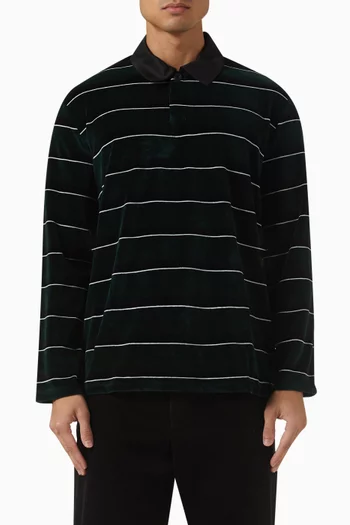 Striped Velvet Long-Sleeved Polo Shirt