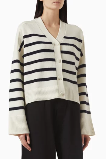 Striped Merino Wool V-Neck Cardigan