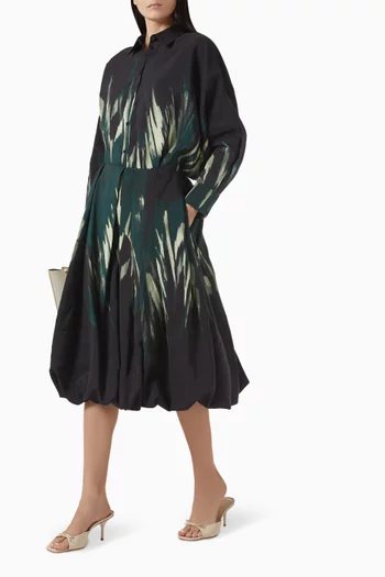 Printed Bubble-Hem Midi Skirt