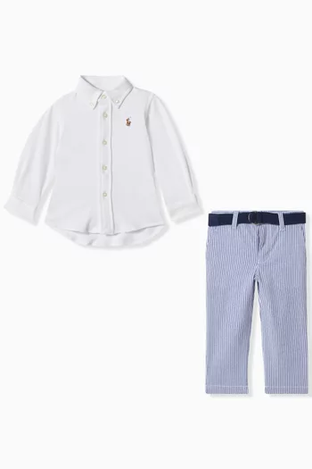 Logo Shirt & Striped Pants Set in Cotton