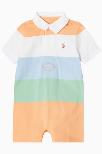 Baby Embroidered-pony Polo Romper in Striped Cotton